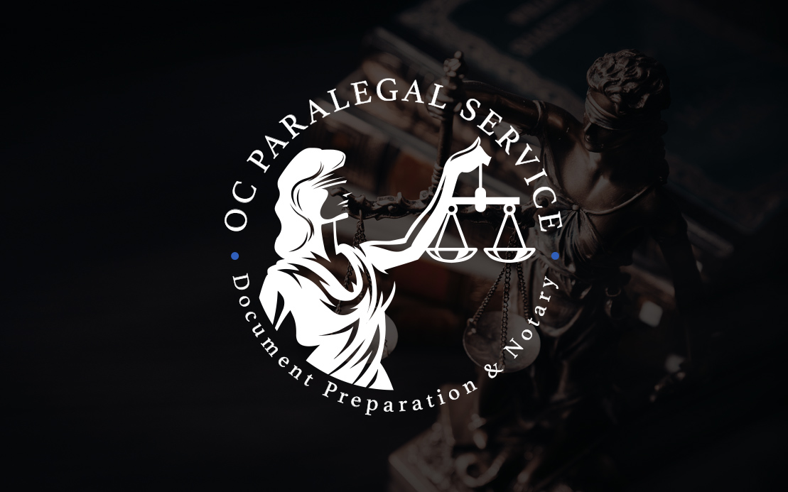 OC Paralegal Logo - Main Image - Statue of Lady Justice representing the core values of OC Paralegal Services, honesty, ethics, trust and justice.